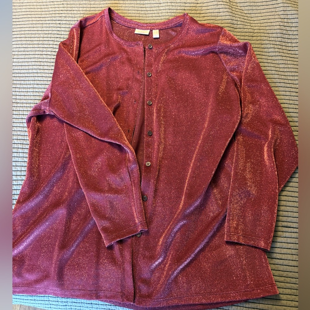 Logo by Lori Goldstein Shimmering Pink Button-Up Cardigan